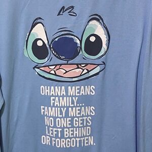 Disney Lilo STITCH Ohana Means Family Knit Sweater Sleepwear Top Light Blue XL